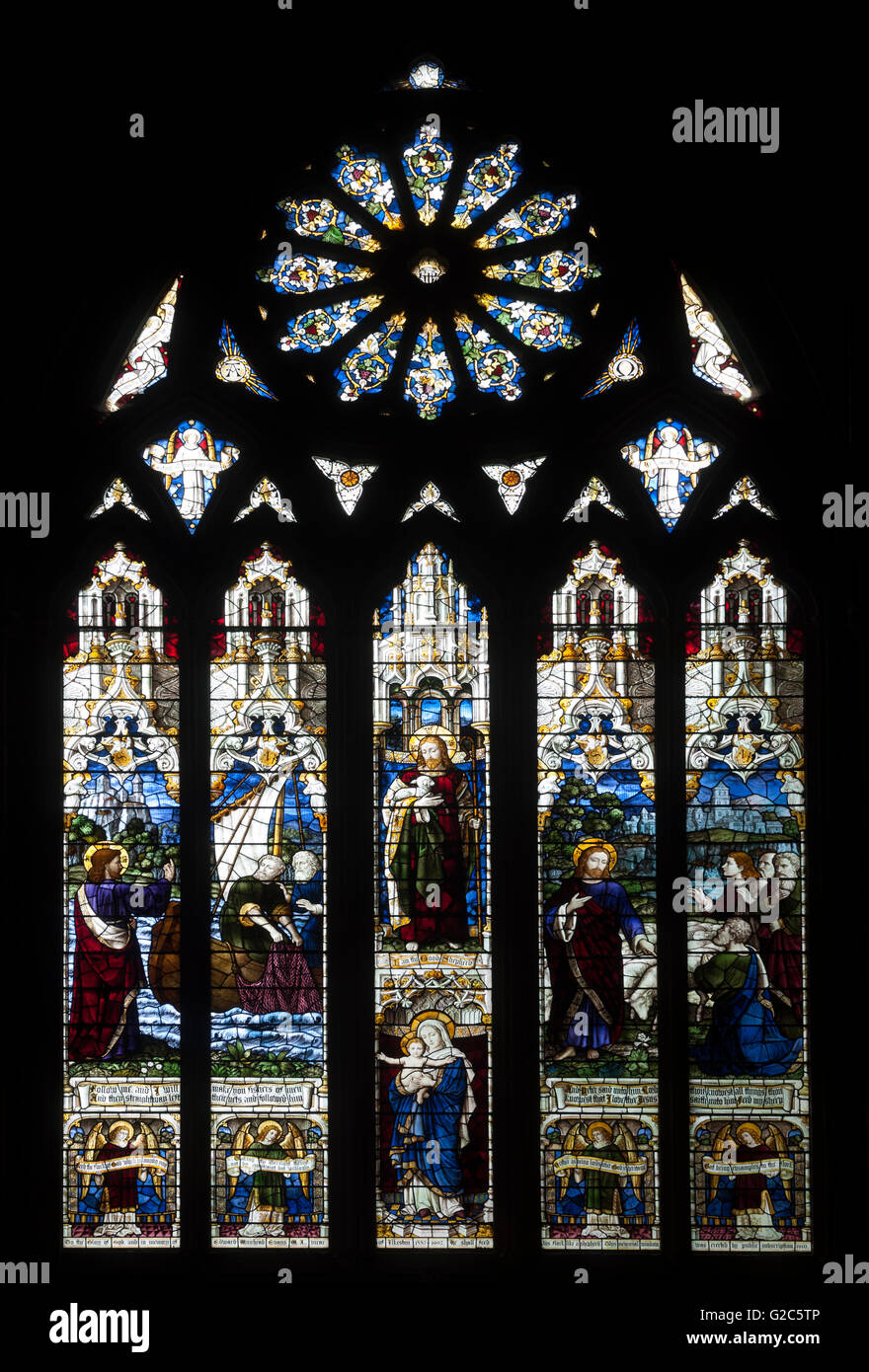 Stained glass in St. Mary`s Church, Ilkeston, Derbyshire, England, UK